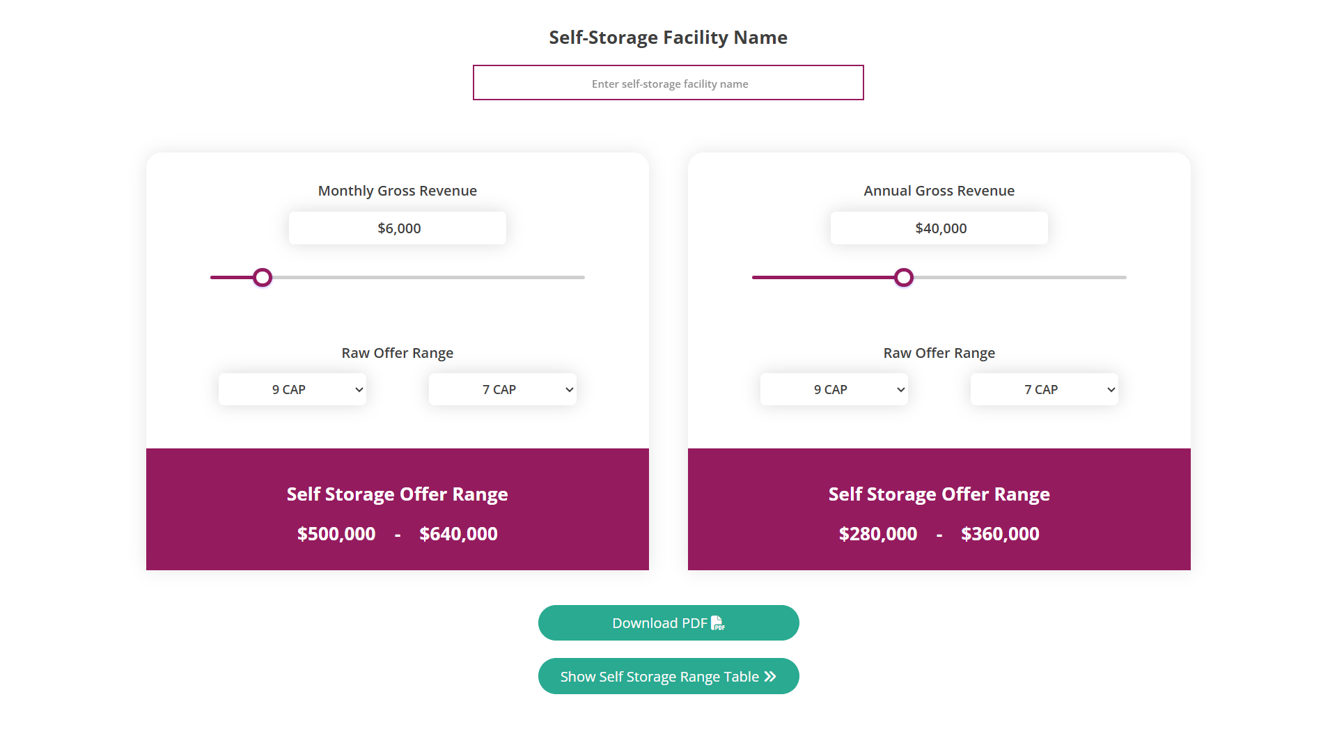 Self Storage Offer Calculator Image